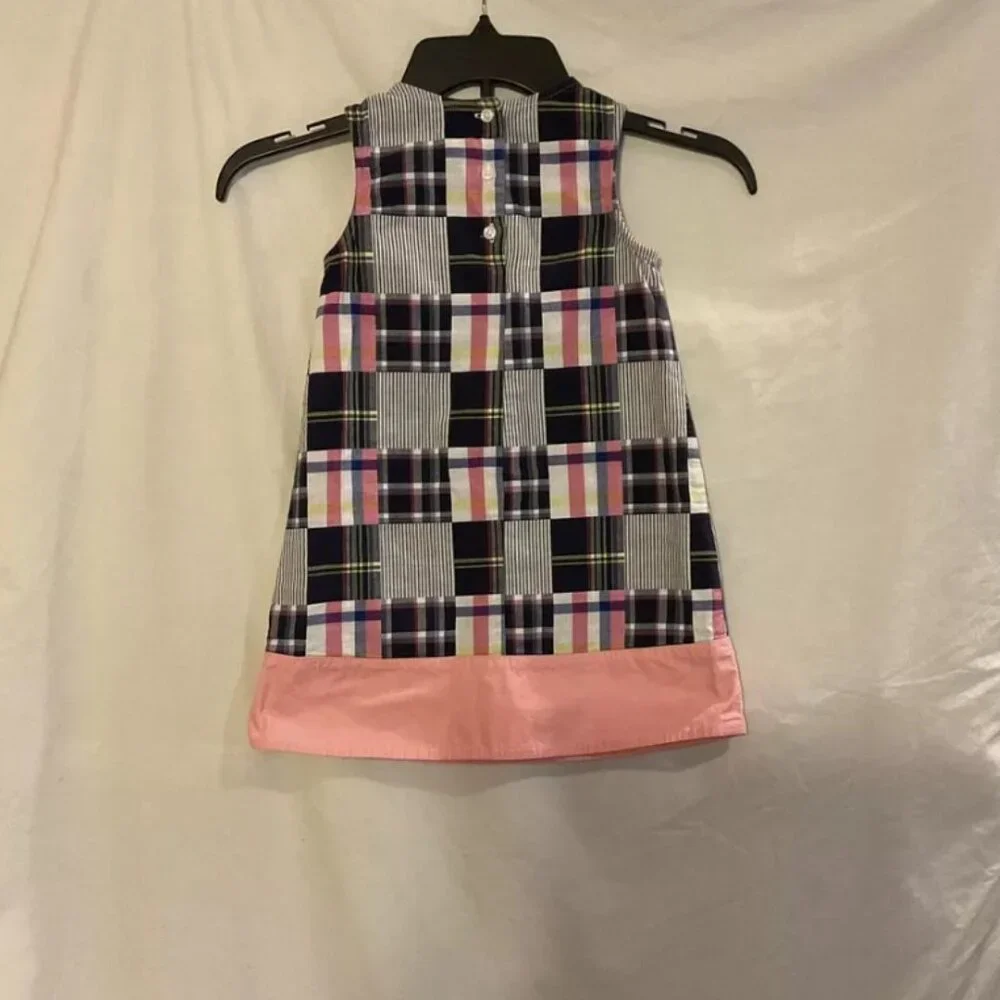 Gymboree Girls 5 Pink Blue Patchwork Quilt Sleeveless Dress Bow A-Line Preppy